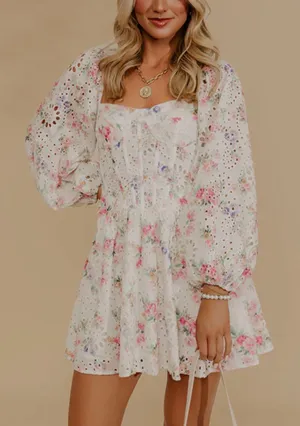 Boutique Printed Floral Eyelet Mini Dress thumbnail 1