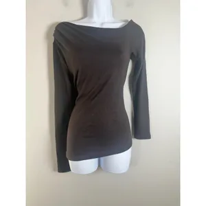 Banana Republic Soft‎ Luxe Off Shoulder Asymmetrical Tee Brown Long Sleeve Small thumbnail 3
