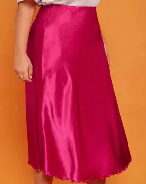 Pink Bias-Cut Satin‎ Skirt thumbnail 1