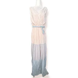 Flying Tomato Maxi Dress Blush Pink Blue Colorblock Crinkle Boho Resort Belted thumbnail 3