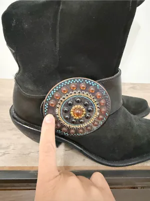 Baci Phoenix Black Suede Leather Boots with Medallion Womens Size 7.5 thumbnail 5