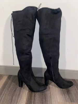 Women's Black Over-the-Knee Heeled Boots thumbnail 4