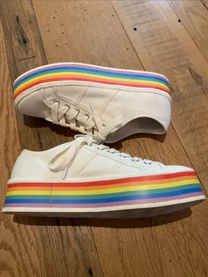 Gianni Bini Rainbow Canvas On Beat Platform Canvas Sneakers Lace Up Size 6 thumbnail 4