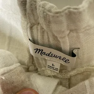 Madewell Linen Blend Striped Paperbag Waist Shorts White Beige Size L 696 thumbnail 7