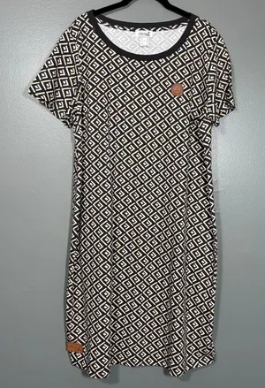 Collection L T-Shirt Dress Black & Tan Geometric Casual - Women's Plus Size 14 thumbnail 1