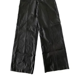 Faux Leather Pants Womens XS Black Wide Leg High Rise Stretch Y2K Sexy thumbnail 4