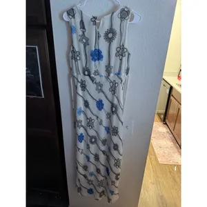 Pretty Good Vintage 90s Floral Maxi Dress Blue Cream Sleeveless‎ Empire Waist M thumbnail 4