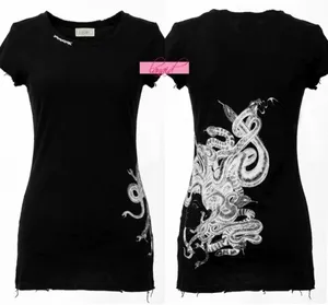 Lauren Moshi Medusa Tee Black Distressed Snakes Fitted Gothic Edgy Tunic Top S thumbnail 1