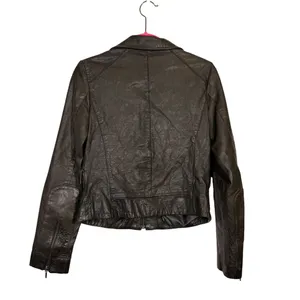 Boston Proper Leather Moto Jacket‎ Women's Size 2 Olive Green Zip Front Pockets thumbnail 11