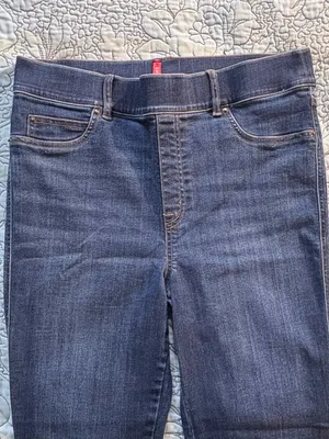 💥SPANX Pull On Flare Jeans Dark Wash High Rise Stretch Denim Size L🧡 thumbnail 5