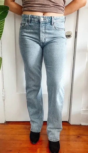 ZARA // light wash mid rise jeans straight leg thumbnail 1