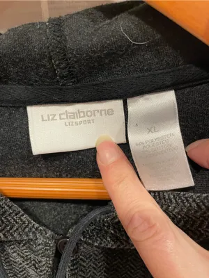 Liz Claiborne Cute charcoal gray velour soft casual herringbone hoodie sweatshirt pocket thumbnail 7
