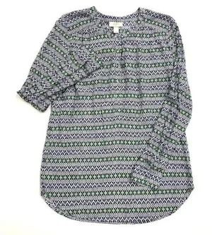 Ann Taylor LOFT Geometric Tunic Size‎ M | White with Green & Blue Pattern thumbnail 1