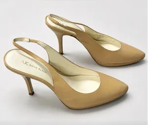Anne Klein AKNARA Beige Leather Pointed Toe Slingback Kitten Heels Size 8.5M thumbnail 1