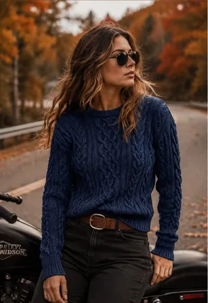 WoolOvers Women’s Small Navy Blue 100% Wool Cable Knit Sweater thumbnail 1