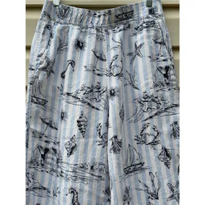 Martha Stewart Linen Beach Print Crop Pants Blue White Nautical Size Medium thumbnail 10