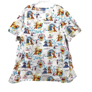 Disney Winnie the Pooh Dental Scrub Top 4XL White Cotton V-Neck D7137Z thumbnail 1