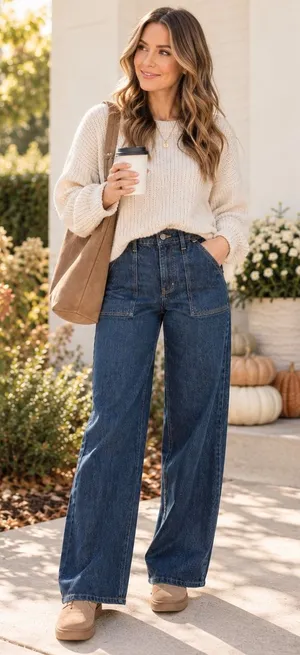 Time and Tru Womens High Rise Wide Leg Patch Pocket Jeans Dark Wash Denim M 10 thumbnail 1
