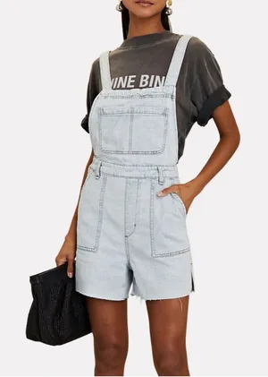 WeWoreWhat Slit Overall Short in Super Light Size Small thumbnail 1