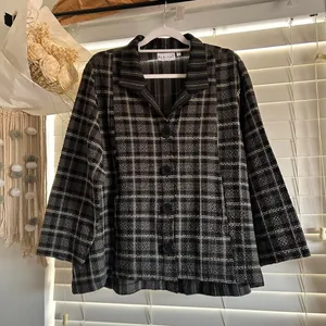 Habitat Black White Chunky Button Plaid Textured Jacket Cardigan Top Size L thumbnail 1