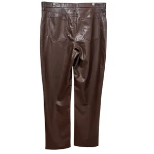NEW Abercrombie 90s Straight Ultra High Rise Brown Leather Pants 34/18 Long thumbnail 6
