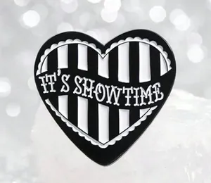 NWT Black & White Stripe IT’S SHOWTIME Heart Shape Enamel Lapel Pin Brooch🖤🖤🖤 thumbnail 2