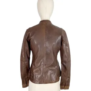 Burns 1876 Leather Embossed Zip Up Jacket Brown Size Small thumbnail 5