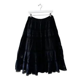 Ralph Lauren Y2K black eyelet tiered lined midi skirt Sz M # 2403 thumbnail 2