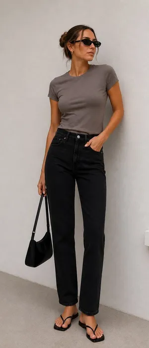Abercrombie & Fitch The 90’s Straight Mid Rise Jeans Black 26 2s Clean Girl Chic thumbnail 1