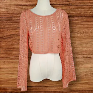 VICI x Summer of Diane Crochet Long Sleeve Top Small Orange Summer Vacation NWT thumbnail 2