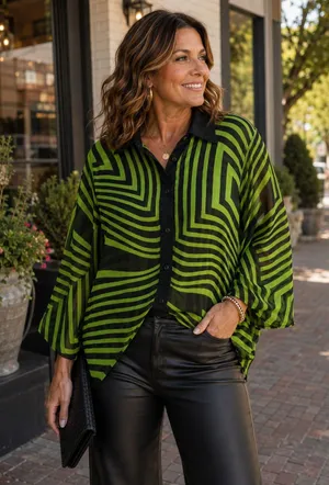 Sheer Geometric Blouse Size Large ~ Loose Fit ~ Layering Piece thumbnail 1
