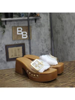 NWT Madden Girl Woodland Platform Block Heel Sandal WOOD03J1 Clear Brown 6.5M thumbnail 6