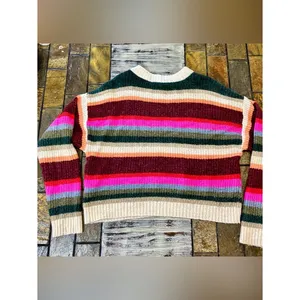 American Eagle Multi Color Striped Crop Sweater Women’s Small Boho Casual Chunky thumbnail 9