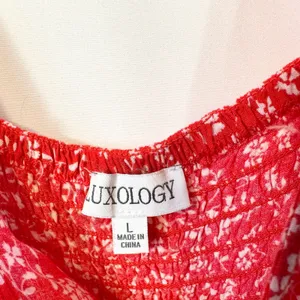 Luxology Large Jumpsuit Red Floral Wide‎ Leg Smocked Cottagecore Feminine 1200 thumbnail 8