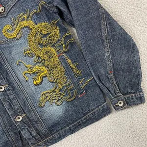 Paco Jeans Dragon Embroidered Demim Jacket Women L Dark Wash Y2K thumbnail 3
