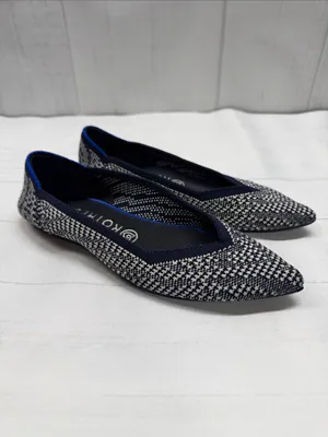 Rothy's Navy and White Houndstooth The Point Knit Ballet Flats thumbnail 9