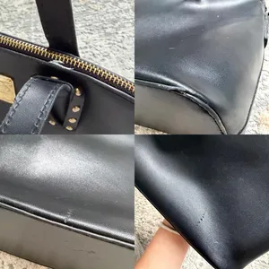 faux leather black Bebe shoulder bag with gold hardware and stud accents thumbnail 7