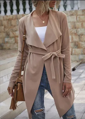 SheIn Suede Waterfall Collar Belted Coat thumbnail 1