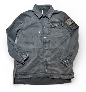 Free People Distressed Embellished Millitary Shirt Jacket Gunmetal Size Medium‎ thumbnail 1