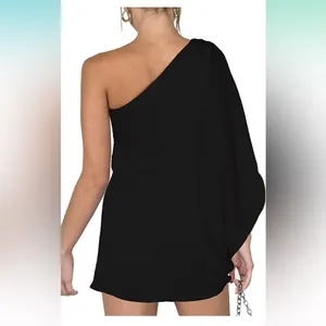 NEW 1-Shoulder Off-Back Long Sleeve Short Dress (Medium) thumbnail 3