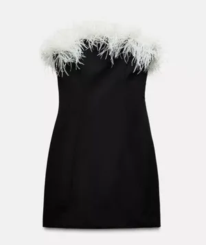 Zara dress mini bodycon Elegant Black and White Feather holiday party coctail thumbnail 15