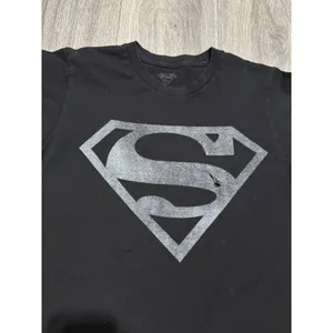 Superman Shirt S DC Comics Graphic Black Grey Striped Sleeve Varsity Tee Women thumbnail 2
