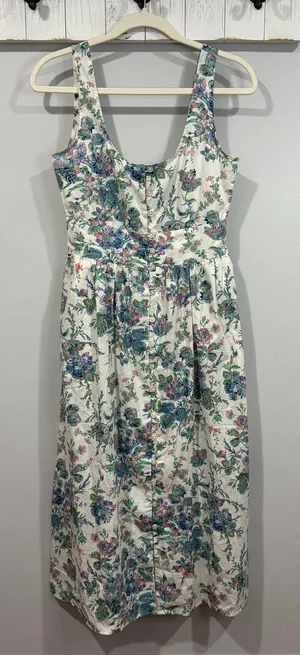 J.Crew English Garden Floral Midi Dress Cotton Poplin Sleeveless Size 2 NWT thumbnail 1