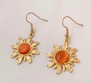18K Gold Plated Orange Opal Sunflower Dangle Drop Earrings for Women thumbnail 2