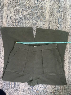 Cynthia Rowley Wide Leg Pants Size XL Green Linen Casual Pocket thumbnail 6