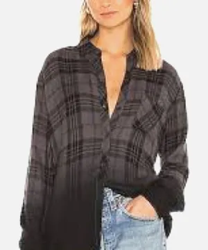 RAILS Hunter Charcoal Jet Dip Dye Plaid Button Down Shirt S Small Flannel Grunge thumbnail 1