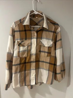 SHEIN Brown & Cream Plaid Shirt thumbnail 1