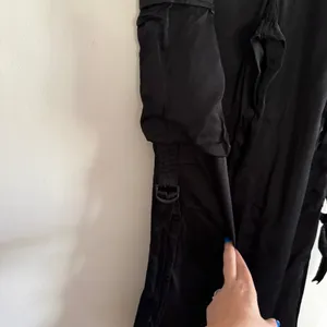 ZARA | Black Satin Baggy Cargo Pants with Drawstring ankles | Medium thumbnail 2