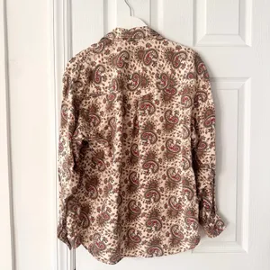 Liz Sport Beige Red Paisley Wester Snap Button Vintage Collared Shirt Medium thumbnail 9
