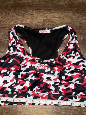 Delta Sigma Theta Red/Black/White Camo Sports Bra Women’s Size Large thumbnail 4